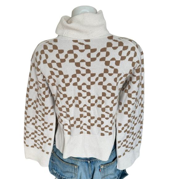 Jonathan Simkhai Brown White Turtleneck Logo Sweater XS Soft Wool Oversized $400 - Picture 10 of 11